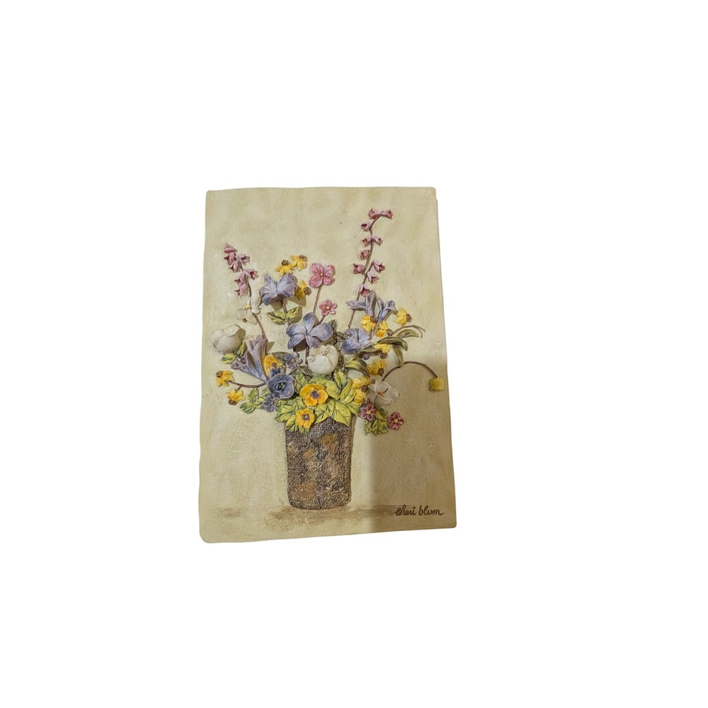 Sheri Blum 3D Floral Wall Plaque 2004 Flower Bouquet Resin Art Decor 7x4.5